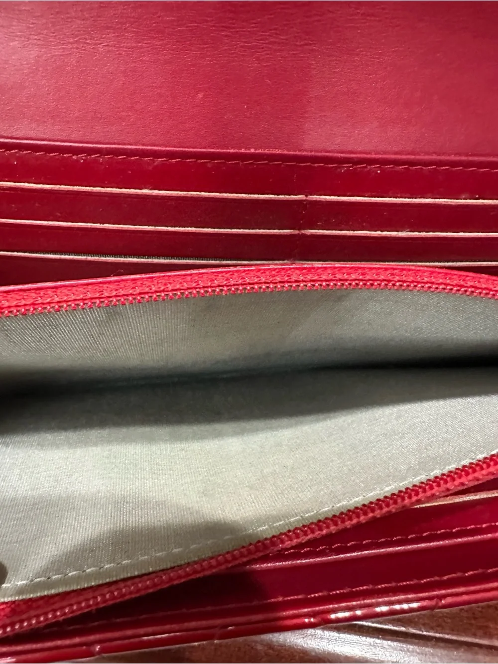 Chanel Classic Red Patent Quilted Long Flap Wallet Silver CC 13 Series
